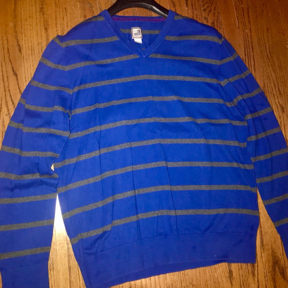 Blue and Gray Striped Sweater - Large